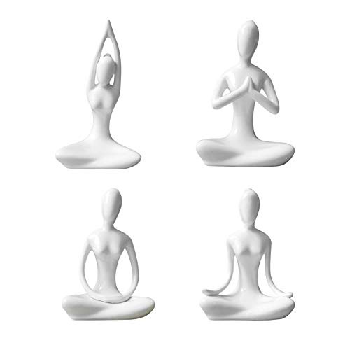 Meditation Yoga Pose Statue Figurine,Set of 4 Ceramic Yoga Figure Home Decoration,Zen Yoga Figurine for Spiritual Room,Book Shelf,TV Stand Decor,Collection Gifts for Yoga Lovers