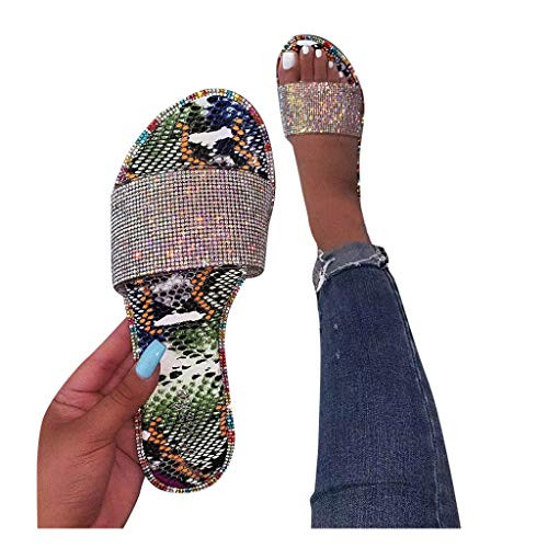 cooki Sandals for Women, Womens Casual Summer Crystal Rhinestone Flat Sandals Beach Sandals Open Toe Ladies Sandals