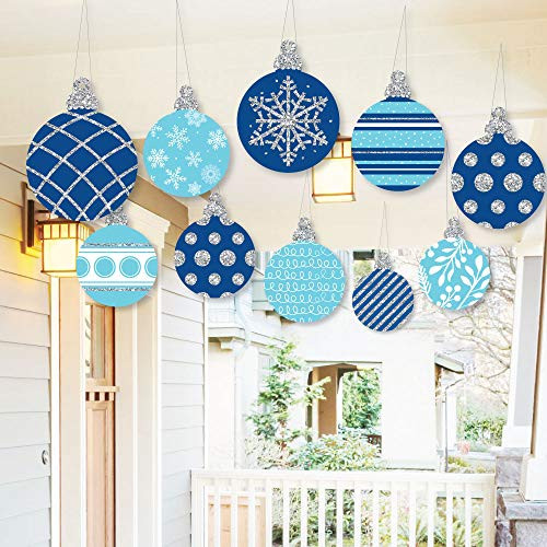Hanging Blue and Silver Ornaments - Outdoor Holiday and Christmas Hanging Porch and Tree Yard Decorations - 10 Pieces Hanging Blue and Silver Ornaments - Outdoor Holiday and Christmas Hanging Porch and Tree Yard Decorations - 10 Pieces