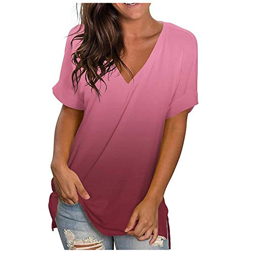 Womens Tops,Womens Plus Size Tops Short Sleeve Gradient Tees Pleated Button Up Shirts Tunics Top Casual Tee Top