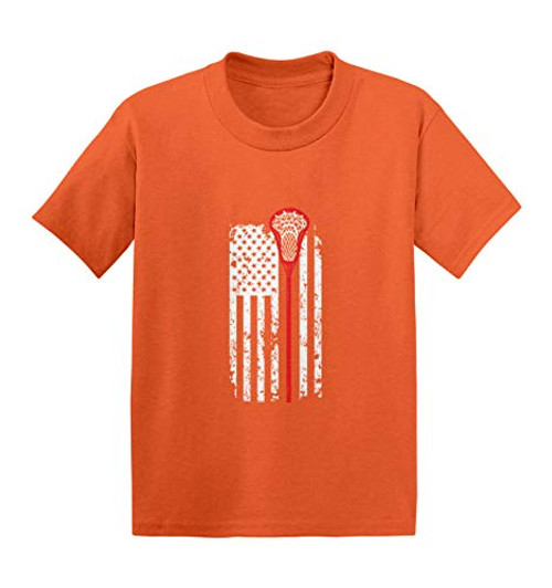Lacrosse Stick - American Flag Lax Bro Infant/Toddler Cotton Jersey T-Shirt -Orange, 3T- Lacrosse Stick - American Flag Lax Bro Infant/Toddler Cotton Jersey T-Shirt -Orange, 3T-