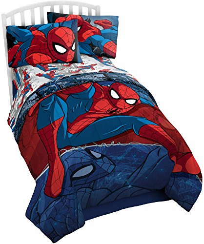 Marvel Spiderman Burst Twin Comforter - Super Soft Kids Reversible Bedding features Spiderman - Fade Resistant Polyester Microfiber Fill (Official Marvel Product)