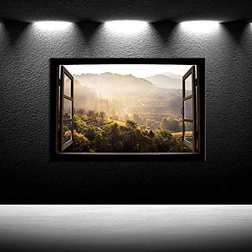 iKNOW FOTO Window View Nature Canvas Print Paintings Walls Giclee Fall Landscape Pictures Printed on Canvas Modern Stretched Framed Wall Art Ready to Hang Rustic Home Decor 24x36inch