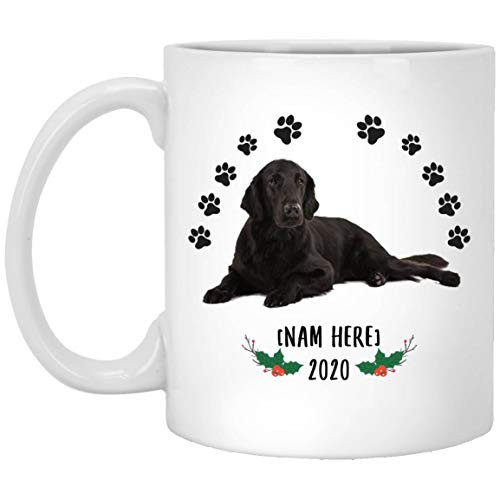 Funny Personalized Name Flat Coated Retriever Black Paws Print Frame Coffee Mug White 11 Oz