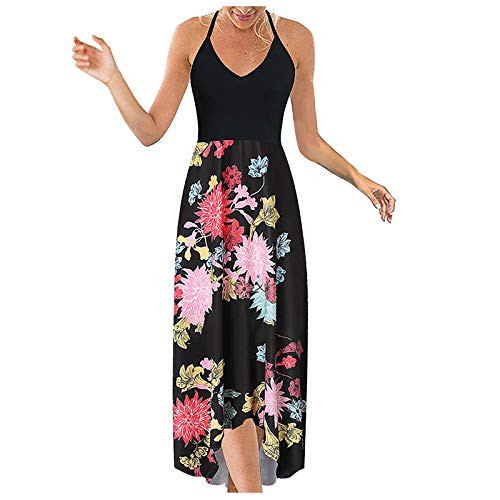 ONHUON Women Dresses Casual?Womens Plus Size Maxi Dresses with Pockets, Casual Summer Sleeveless V-Neck Flower Print Long Dress Beach Boho Dress