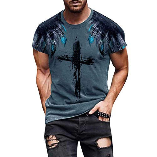 FUNEY Mens Casual T-Shirts Tie Dye Crewneck Sweatshirt Long Sleeve Shirts Vintage Oil Painting Faith Jesus Cross Print Tees Blue FUNEY Mens Casual T-Shirts Tie Dye Crewneck Sweatshirt Long Sleeve Shirts Vintage Oil Painting Faith Jesus Cross Print Tees Blue