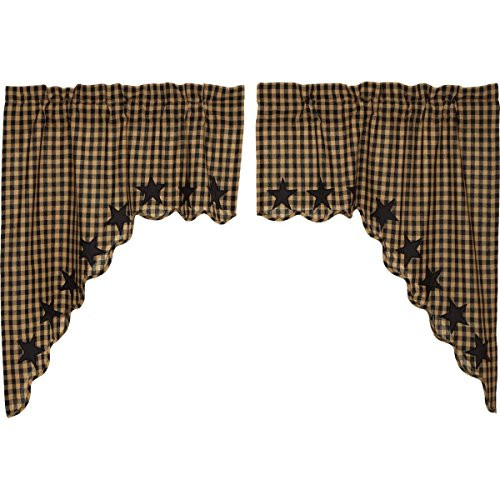 VHC Brands Classic Country Primitive Kitchen Window Curtains - Star Scalloped Swag Pair x King Black VHC Brands Classic Country Primitive Kitchen Window Curtains - Star Scalloped Swag Pair x King Black