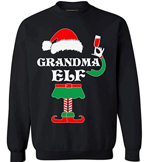 Grandma Elf Ugly Christmas Sweater - Family Holiday Season Grandma Sweatshirt Gift Elf Black XL