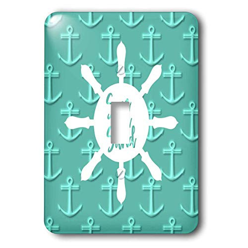 3dRose Russ Billington Tile Designs- Nautical Whimsy - Sun Sea Sand- Nautical Anchors and Ships Wheel Design- not embossed - single toggle switch -lsp-311168-1-