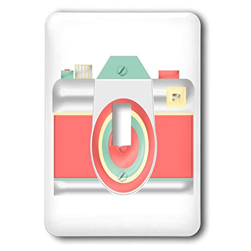 3dRose Cute Orange, Mint Green, and White Camera Illustration - Light Switch Covers -lsp-340011-1-