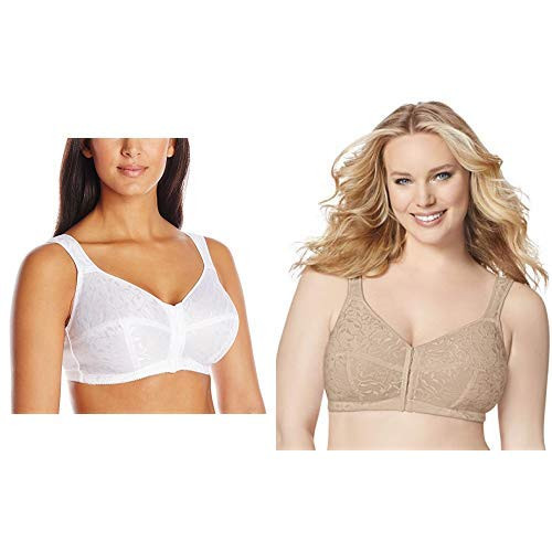 Just My Size Women's Front Close Soft Cup Plus Size Bra -1107-, White, 46DD with Women's Front Close Soft Cup Plus Size Bra -1107-, Nude, 46DD