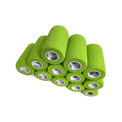 WildCow 4" Grass Green Vet Wrap Tape Bulk, 12 Pack Cohesive Bandage Wrap, Self Adherent Grip Rolls