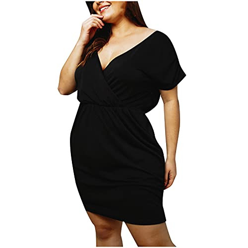 Summer Dresses for Women Plus Size Bodycon Sexy V-neck Short Sleeve Solid Color Casual Beach Party Dress Summer Dresses for Women Plus Size Bodycon Sexy V-neck Short Sleeve Solid Color Casual Beach Party Dress
