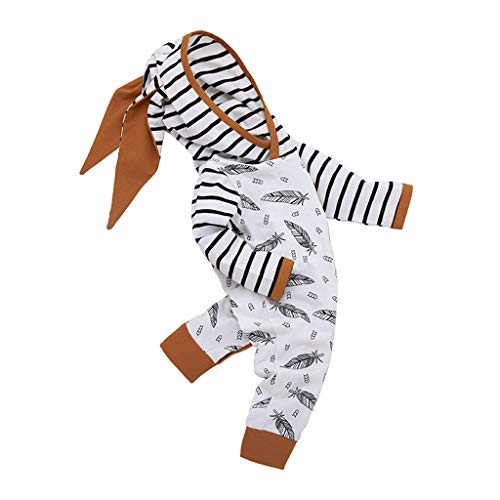 WOCACHI Baby Girls Jumpsuit, Newborn Infant Baby Girl Boy Hooded Feather Striped Romper Jumpsuit Clothes Newborn Mom Daughter Son Coverall Layette Sets Best Gift Multi Adorable Dress-up Outfits