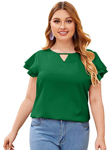 SOLY HUX Women's Plus Size Casual Ruffle Short Sleeve Blouse Top Green 1XL