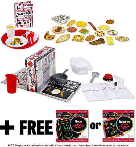 Order Up! Diner Play Set: Play Food Set + FREE Melissa & Doug Scratch Art Mini-Pad Bundle [85151]