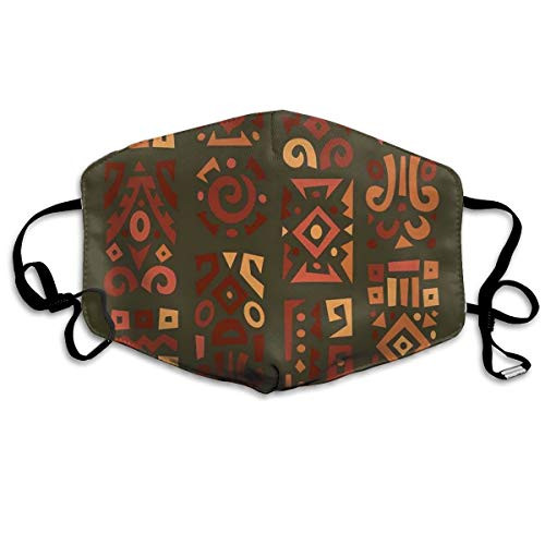 Reusable Face Shield Mouth Scraf Doodle Style Graphic African Figures In Four Vertical Borders Ethnic Accents