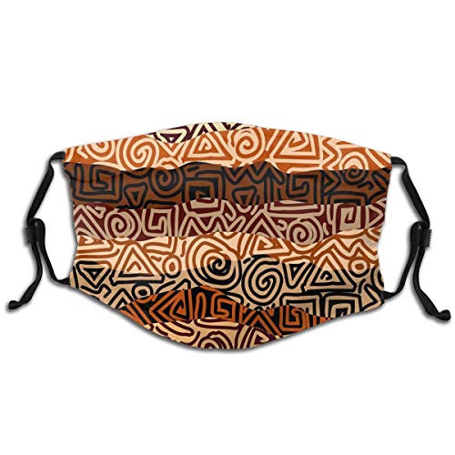 Reusable Face Shield Mouth Scraf Ethnic Strikes Pattern In Brown Colors Ancient Curved Spiral Lines African Figures decorations for teens kids child