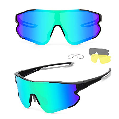 Ukoly Polarized Sports Sunglasses with 3 Interchangeable Lenses, Cycling Glasses Men Women, Baseball Sunglasses Cycling