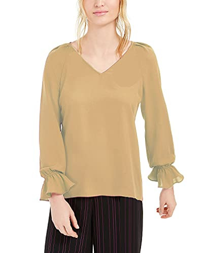 Bar III Womens Yellow Solid Long Sleeve V Neck T-Shirt Top Size S