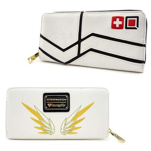 Loungefly Overwatch Mercy Faux Leather Zip around Wallet,Black,cream,Standard
