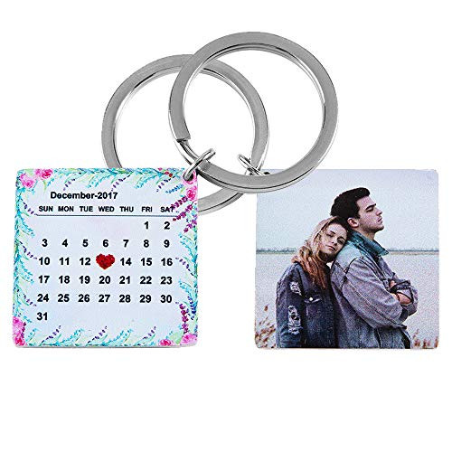 Fanery Sue Custom Calendar Photo Keychain Personalized Special Day Anniversary Memorial Gift Heart Keyring Customize Full Color Image-Calendar Style 3-