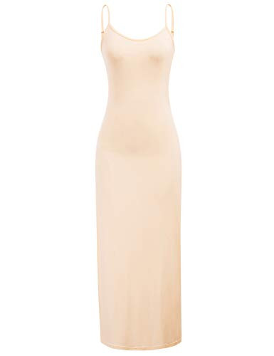 Kate Kasin Women Nude Long Slip Sleeveless Stretchy Camisole Slip Dress Apricot, M