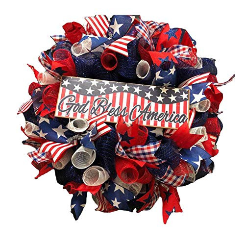 Patriotic Wreath for Front Door - Good Bless Amarica - 4th of July Americana Wreath Independence Day Flower Garland Memorial Day Flag Day Veterans Day Wreath for Wall Front Door Outside Outdoor Decor