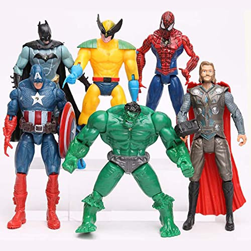 Super Hero Adventures Figures Set of 6 PCS - Action Figures Set - Includes Batman, Spiderman, Thor, Ironman  and  Captain America - Superhero Avengers Collectible Cake Topper