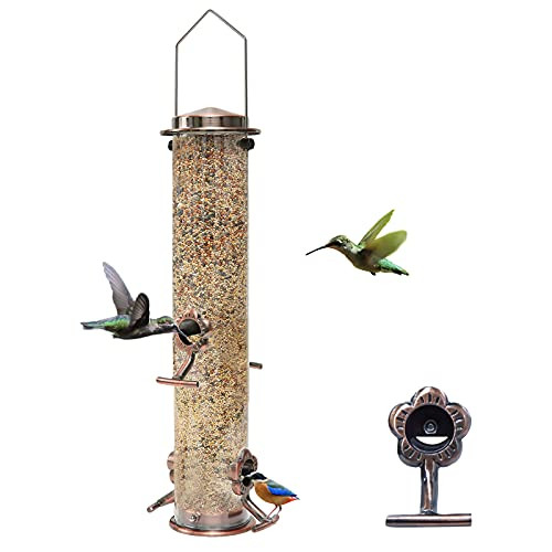 KVISTER Bird Feeder for Outside, Finch Feeder w/4 Feeding Ports, Stainless Steel Hanging Wild Bird Feeders for Garden Backyard Outdoor Decoration Attracting Birds-1PC-