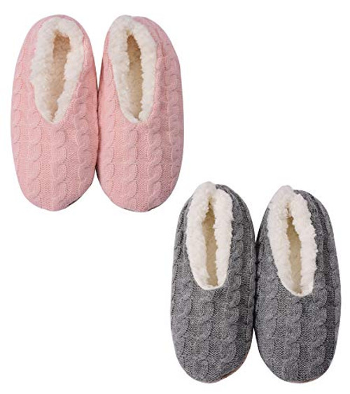 Panda Bros Slipper Socks For Women With Grippers, Fuzzy Womens Slipper Socks With Non Slip Bottoms, Cozy Warm House Slippers-Pink and Gray, 5-7.5-