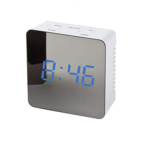HOUTBY Digital Alarm Clock with Mirror Surface LED Display Time Travel Protable Makeup Clock Dimmer,Snooze,Temperature Function