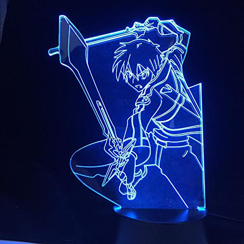 3D Night Light led Sleep for Kids,Anime Sword Art Online Kirito Figure for Bedroom Decor Nightlight Birthday Gift Room Led Night Light Manga SAO 3D Led Night Lamp