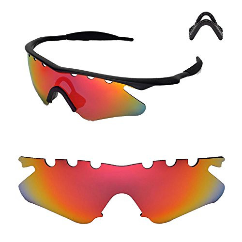 Walleva Vented Replacement Lenses Or Lenses with Black Nosepad for Oakley M Frame Heater Sunglasses - 20 Options Available -Fire Red Mirror Coated - Polarized plus Nosepad-