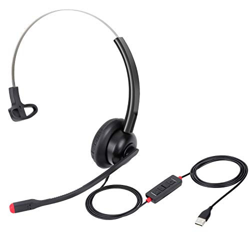 USB Headset with Microphone Noise Cancelling, PC Headset Wired Headphone for for Skype Webinar Softphone Call Center Office On Courses