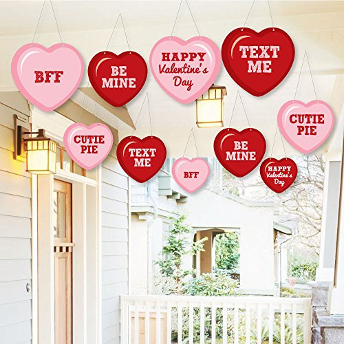 Hanging Conversation Hearts - Hanging Conversation Hearts - Outdoor Hanging Decor - Valentine's Day Party Decorations - 10 Pieces