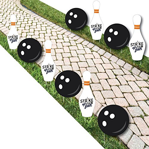 Strike Up The Fun - Bowling - Bowling Pins & Ball Lawn Decorations - Outdoor Birthday Party or Baby Shower Yard Decorations - 10 Piece