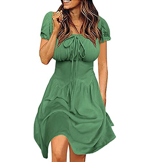 Women Fashion Casual Scoop Neck Solid Dress Elegant Short Sleeve Summer Knee Length Dress Green Women Fashion Casual Scoop Neck Solid Dress Elegant Short Sleeve Summer Knee Length Dress Green