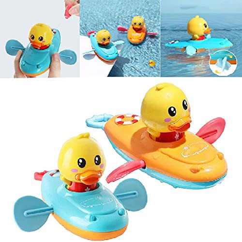 MUGYANG Summer New Baby Bath Toy Rowing Boat Duck,Rowing Boat Duck Bath Toys,Manual Pull String Ducks,Bath Toys for Toddlers -2yellow 2blue-