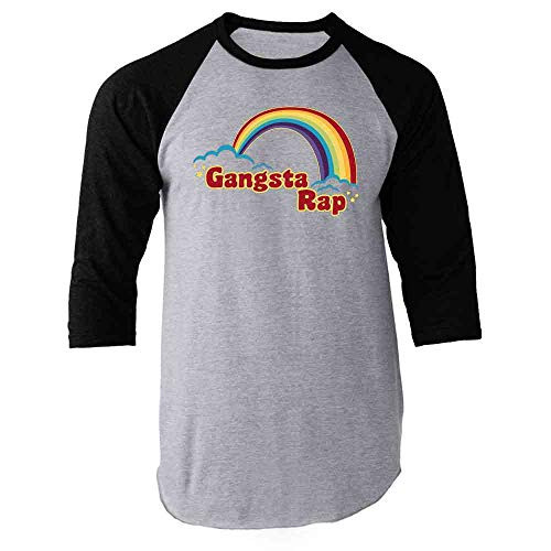 Gangsta Rap Retro Rainbow Funny Music Black XL Raglan Baseball Tee Shirt