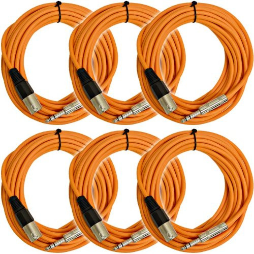 Seismic Audio - SATRXL-M25Orange-6Pack - 6 Pack of 25 Ft XLR Male to 1/4" TRS Patch Cable Snake Cords Balanced - Orange