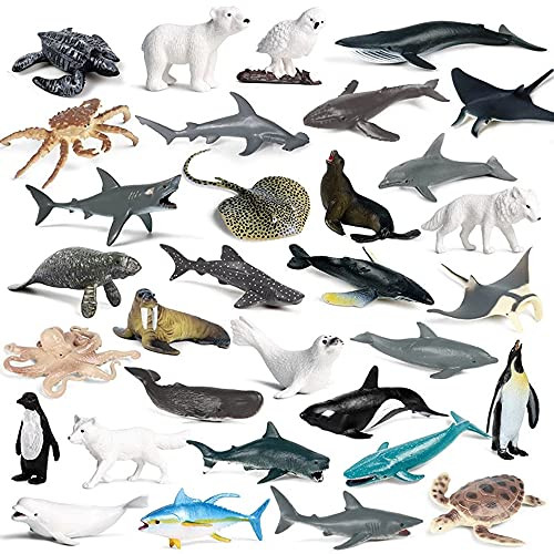 RCOMG 32PCS Mini Sea Creature Figures Toy, Plastic Ocean Animal Figurine Set with Sharks Whales Arctic Animals etc, Realistic Educational Marine Miniature Animal Playset for Bath Pool Toy, Cake Topper RCOMG 32PCS Mini Sea Creature Figures Toy, Plastic Ocean Animal Figurine Set with Sharks Whales Arctic Animals etc, Realistic Educational Marine Miniature Animal Playset for Bath Pool Toy, Cake Topper