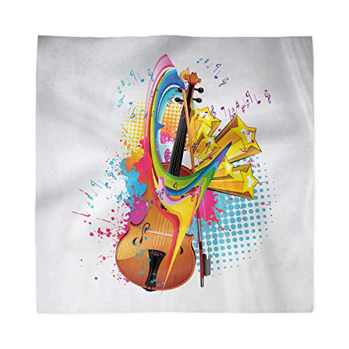Ambesonne Cello Decorative Satin Napkins Set of 4, Creative Colorful Illustration of Musical Notes String Instrument and Splashes, Square Printed Party  and  Dinner Napkin, 18" x 18", Multicolor