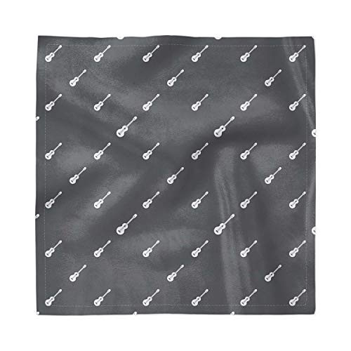 Ambesonne Classic Rock Decorative Satin Napkins Set of 4, Diagonally Aligned 4 String Guitars Music Instruments Pattern, Square Printed Party  and  Dinner Napkin, 18" x 18", Charcoal Grey and White
