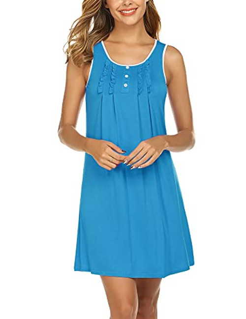 HOTOUCH Nightgowns for Women Short Sleeve Sleepwear Plus Size Nightshirt Blue XXL HOTOUCH Nightgowns for Women Short Sleeve Sleepwear Plus Size Nightshirt Blue XXL