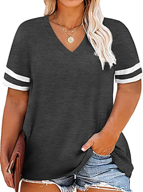 Plus Size Tops for Women 3X Color Block Casual Tunic Tees Dark Grey 24W