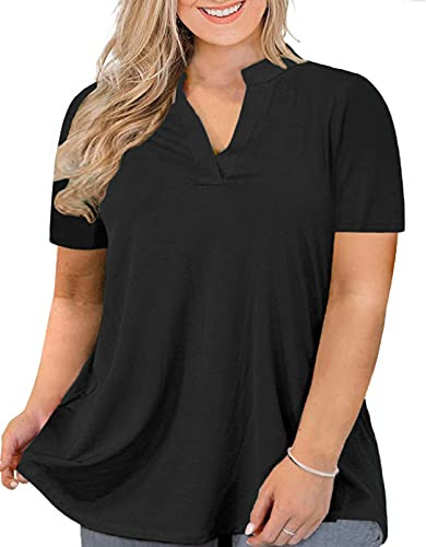 Plus Size Tops for Women 3X Summer Oversized T Shirt Flowy Blouses Black 22W