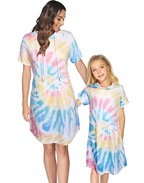 Arshiner Women's Dresses with Pockets Summer Casual Short Sleeve Tie Dye Swing T-Shirt Hooded Dresses Yellow/Blue S Arshiner Women's Dresses with Pockets Summer Casual Short Sleeve Tie Dye Swing T-Shirt Hooded Dresses Yellow/Blue S