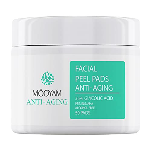 Glycolic Acid Pads 35 percent AHA Resurfacing Peel Pads with Vitamins B5, C  and  E, Green Tea Extract for Dark Spots, Acne, Breakouts, Fine Lines  and  Wrinkles Anti-Aging 50 Pads