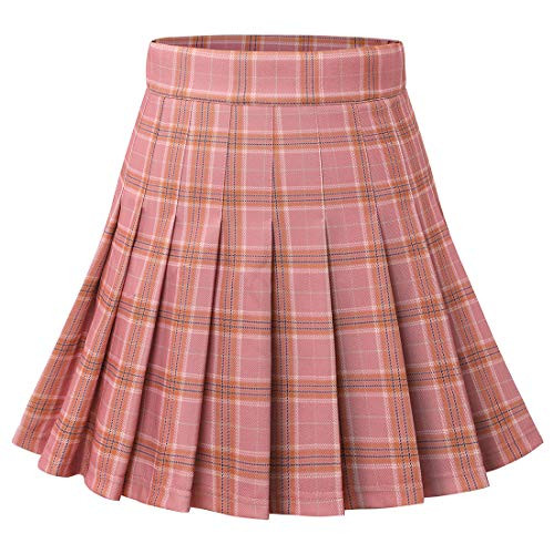 Dressystar Women's Basic Skirt Stretchy Skater Cheerleader Pleated Mini Skirt 20 Pink Yellow Plaid XL